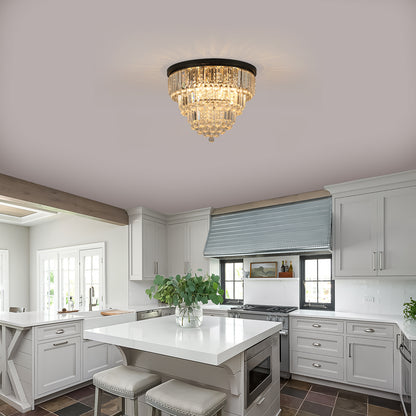 20" Luxury Crystal Flush Mount Ceiling Light with Black Finish – Elegant 6-Light Chandelier for Living Room, Dining Room, or Bedroom (Bulb Not Included)