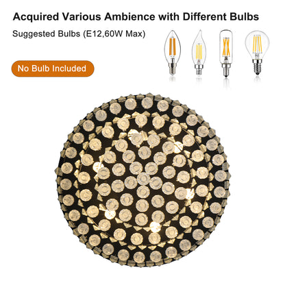 20" Luxury Crystal Flush Mount Ceiling Light with Black Finish – Elegant 6-Light Chandelier for Living Room, Dining Room, or Bedroom (Bulb Not Included)