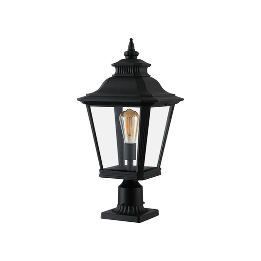 21"(H) 1-Pack Outdoor Post Lantern Light – Vintage Black Metal & Clear Glass Pillar Lamp for Garden, Gate, Driveway, and Pathway Lighting with Elegant Design (Bulb Not Included)