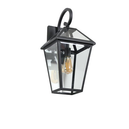 21"(H) 1-Pack Outdoor Wall Lantern Light – Modern Black Metal & Clear Glass Sconce for Porch, Patio, and Garden Lighting (Bulb Not Included)