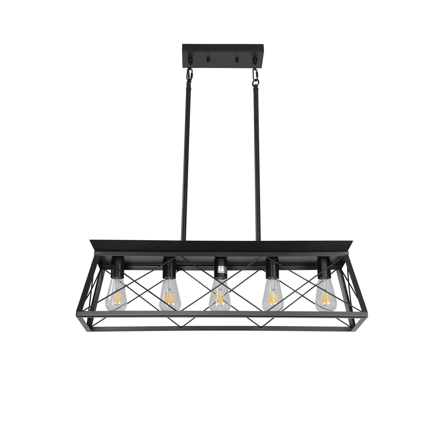 5-Light Farmhouse Chandeliers for Dining Room, Metal Rustic Pendant Island Light Fixture, Modern Rectangular Island Lights for Kitchen, Living Room Pure black