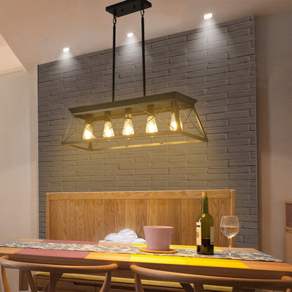 5-Light Farmhouse Chandeliers for Dining Room, Metal Rustic Pendant Island Light Fixture, Modern Rectangular Island Lights for Kitchen, Living Room Pure black