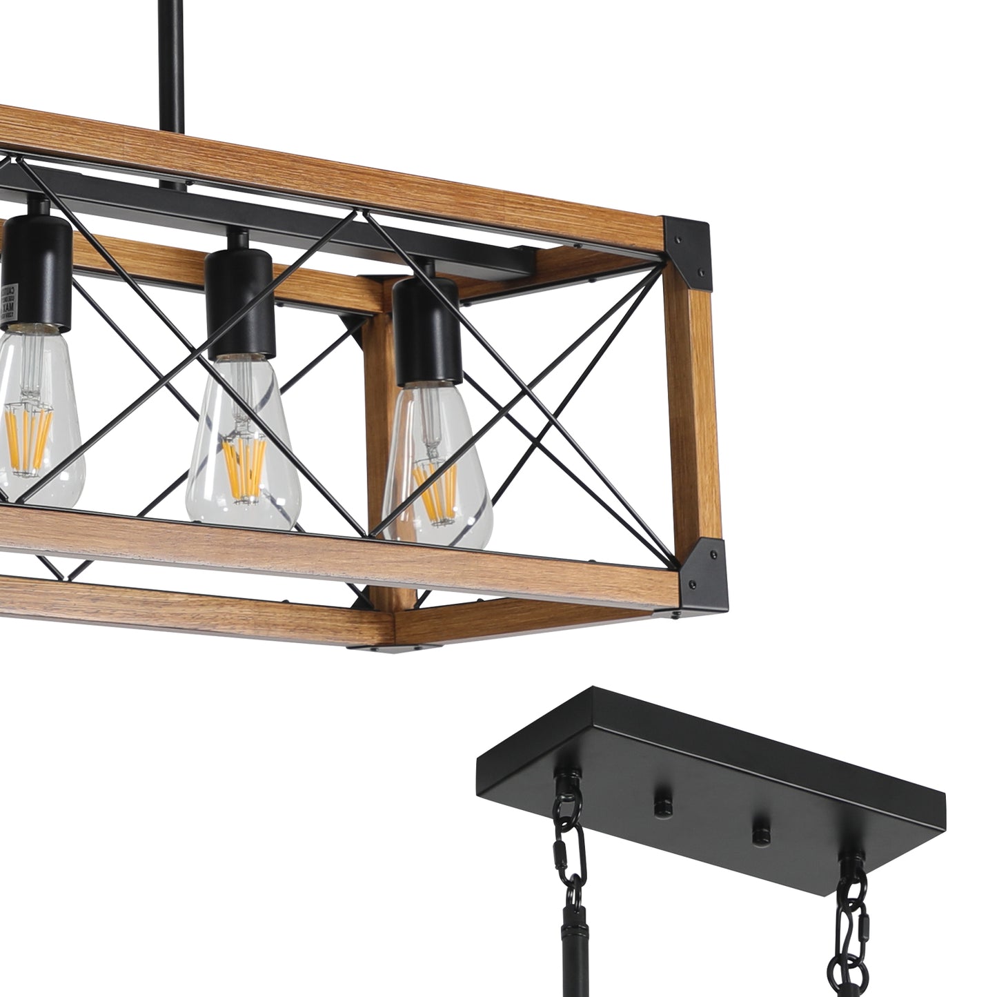 5-Light Retro Farmhouse Chandelier For Kitchen, Living room, Dining room Walnut