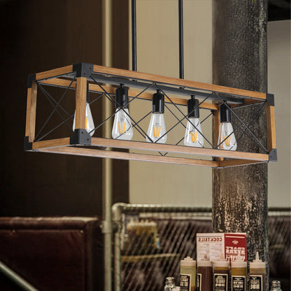 5-Light Retro Farmhouse Chandelier For Kitchen, Living room, Dining room Walnut