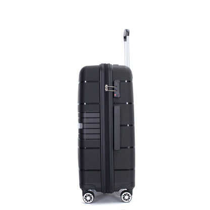 Hardshell Suitcase Double Spinner Wheels PP Luggage Sets Lightweight Durable Suitcase with TSA Lock,3-Piece Set (20/24/28) , Black