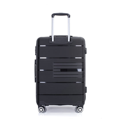 Hardshell Suitcase Double Spinner Wheels PP Luggage Sets Lightweight Durable Suitcase with TSA Lock,3-Piece Set (20/24/28) , Black