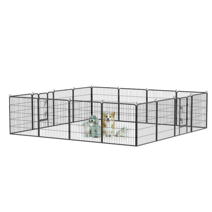 Dog Pens Outdoor 32" Height Foldable 16 Panels Heavy Duty Metal Portable Dog Playpen Indoor Anti-Rust Exercise Dog Fence with Doors for Large/Medium/Small Pets Play Pen for RV Camping Yard