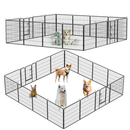 Dog Pens Outdoor 32" Height Foldable 16 Panels Heavy Duty Metal Portable Dog Playpen Indoor Anti-Rust Exercise Dog Fence with Doors for Large/Medium/Small Pets Play Pen for RV Camping Yard