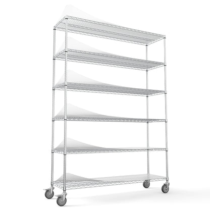 6 Tier Wire Shelving Unit, 6000 LBS NSF Height Adjustable Metal Garage Storage Shelves with Wheels, Heavy Duty Storage Wire Rack Metal Shelves - Chrome