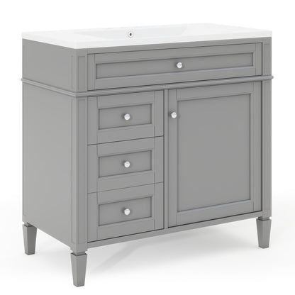 36'' Bathroom Vanity with Top Sink, Modern Bathroom Storage Cabinet with 2 Drawers and a Tip-out Drawer, Single Sink Bathroom Vanity