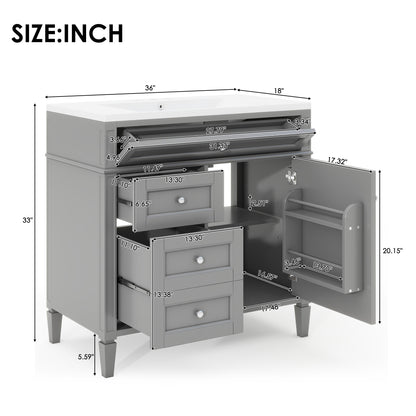 36'' Bathroom Vanity with Top Sink, Modern Bathroom Storage Cabinet with 2 Drawers and a Tip-out Drawer, Single Sink Bathroom Vanity