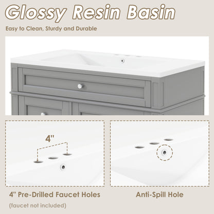 36'' Bathroom Vanity with Top Sink, Modern Bathroom Storage Cabinet with 2 Drawers and a Tip-out Drawer, Single Sink Bathroom Vanity