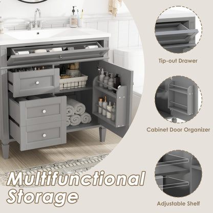 36'' Bathroom Vanity with Top Sink, Modern Bathroom Storage Cabinet with 2 Drawers and a Tip-out Drawer, Single Sink Bathroom Vanity