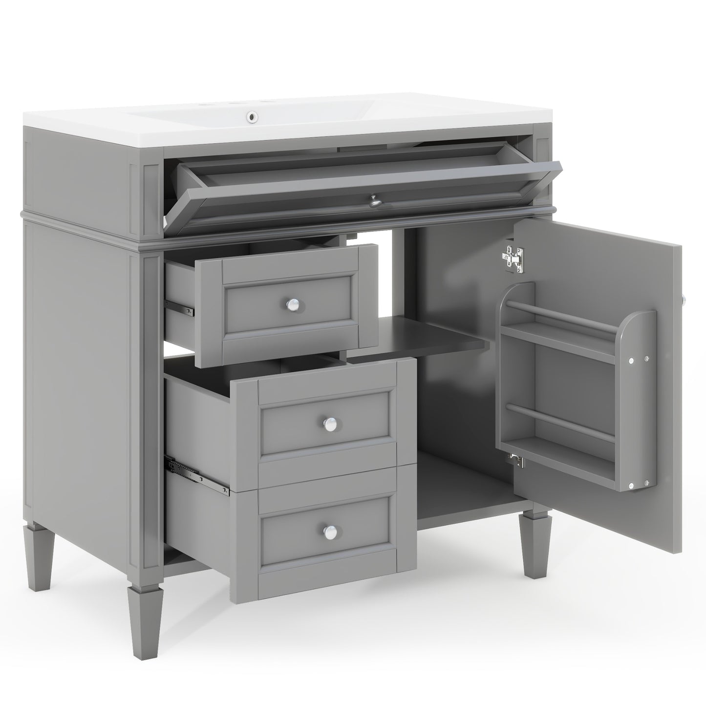 36'' Bathroom Vanity with Top Sink, Modern Bathroom Storage Cabinet with 2 Drawers and a Tip-out Drawer, Single Sink Bathroom Vanity