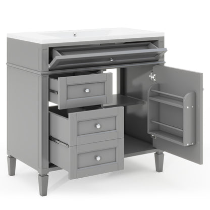 36'' Bathroom Vanity with Top Sink, Modern Bathroom Storage Cabinet with 2 Drawers and a Tip-out Drawer, Single Sink Bathroom Vanity