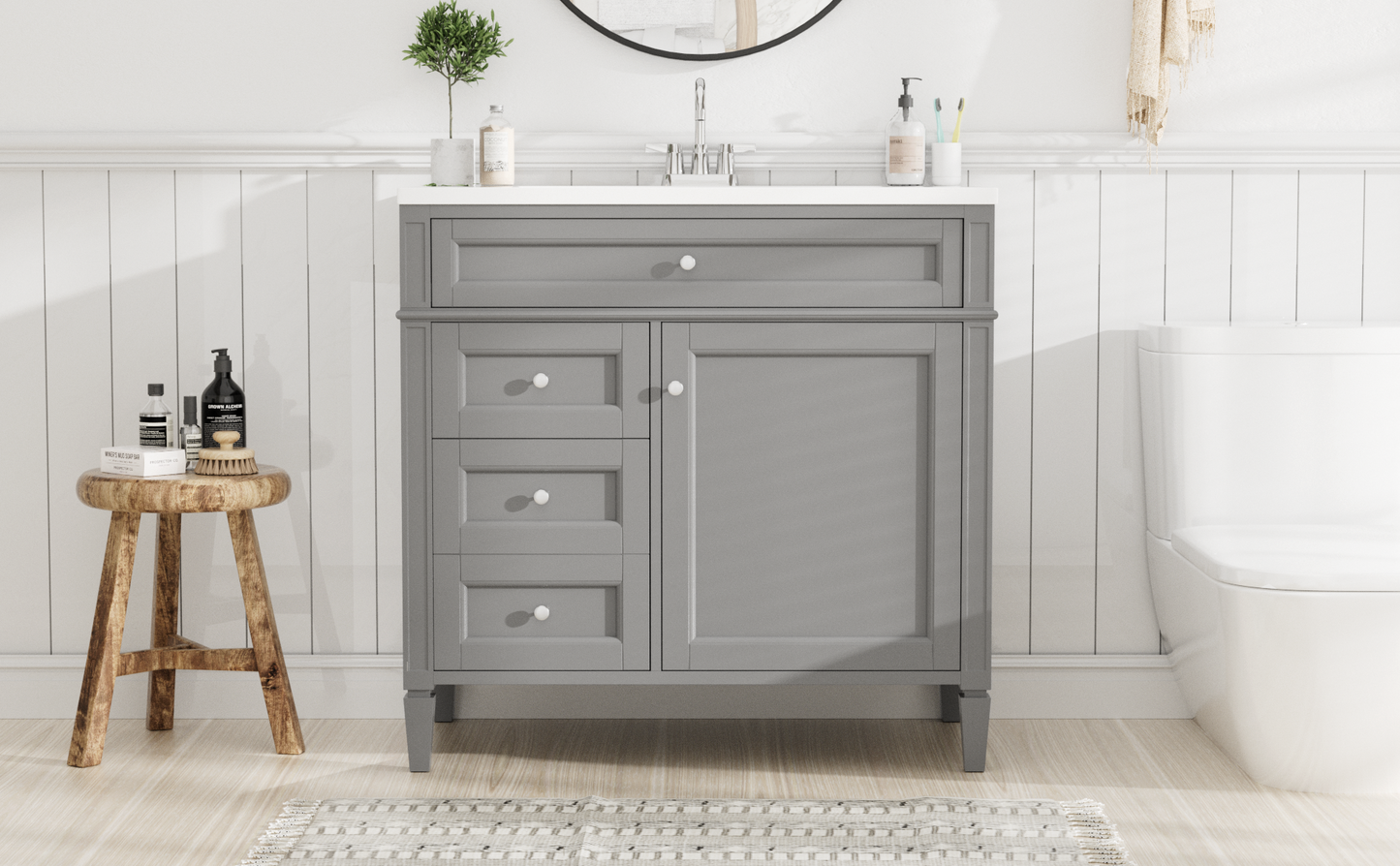 36'' Bathroom Vanity with Top Sink, Modern Bathroom Storage Cabinet with 2 Drawers and a Tip-out Drawer, Single Sink Bathroom Vanity