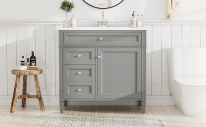 36'' Bathroom Vanity with Top Sink, Modern Bathroom Storage Cabinet with 2 Drawers and a Tip-out Drawer, Single Sink Bathroom Vanity