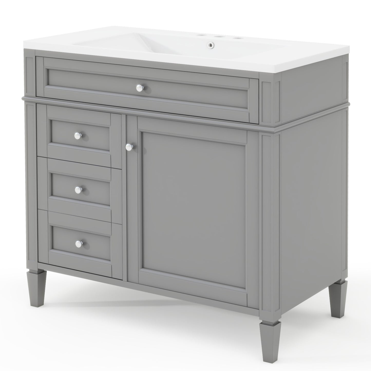 36'' Bathroom Vanity with Top Sink, Modern Bathroom Storage Cabinet with 2 Drawers and a Tip-out Drawer, Single Sink Bathroom Vanity
