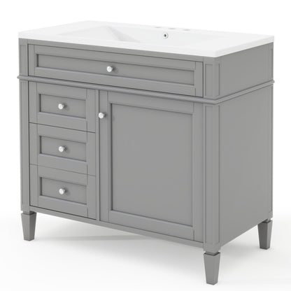 36'' Bathroom Vanity with Top Sink, Modern Bathroom Storage Cabinet with 2 Drawers and a Tip-out Drawer, Single Sink Bathroom Vanity