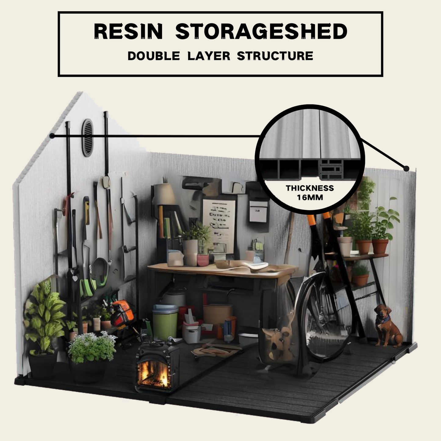 6*8ft resin plastic storage shed for backyard garden big spire Tool storage