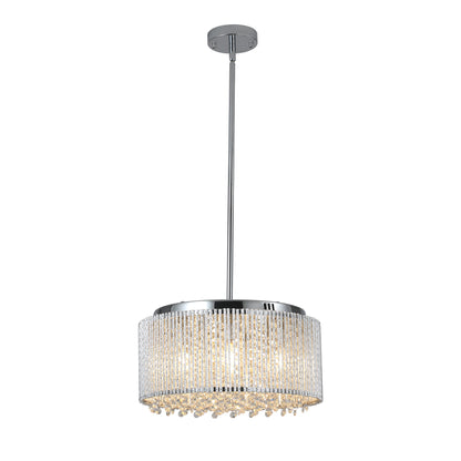 16" Elegant Crystal Pendant Chandelier with Chrome Finish – 7-Light Drum Light Fixture with Clear Crystal Strands for Dining Room, Living Room, or Bedroom (Bulb Not Included)