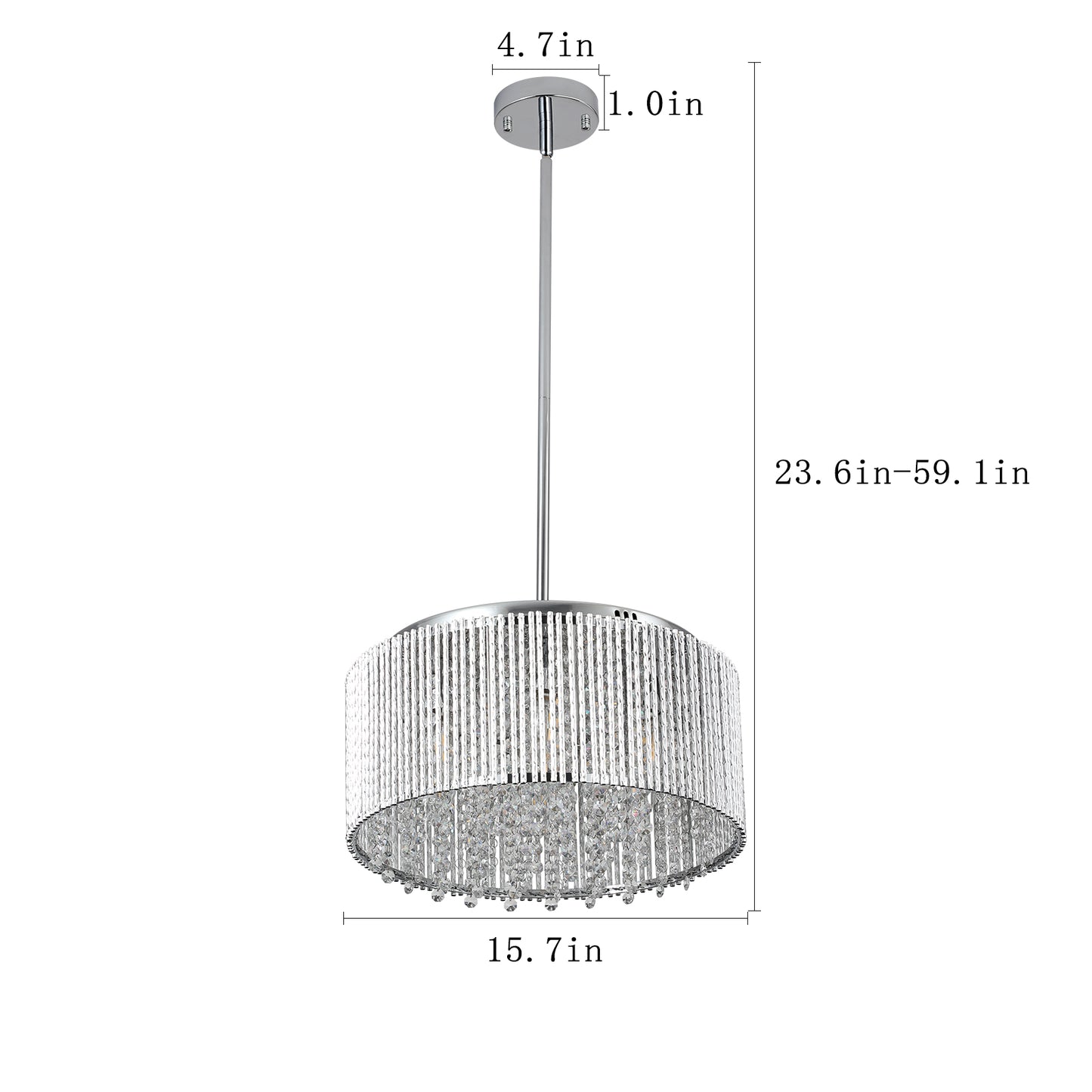 16" Elegant Crystal Pendant Chandelier with Chrome Finish – 7-Light Drum Light Fixture with Clear Crystal Strands for Dining Room, Living Room, or Bedroom (Bulb Not Included)
