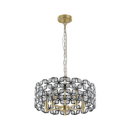 19" Geometric Crystal and BlackGold Round Pendant Chandelier – Modern 5-Light Fixture for Dining Room, Living Room, or Kitchen (Bulb Not Included)