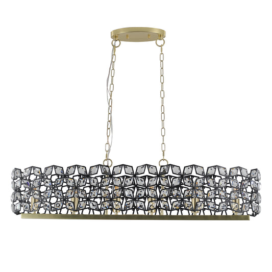 39" Contemporary Crystal and BlackGold Pendant Chandelier – Geometric Modern Light Fixture for Dining Room, Kitchen, or Living Room (Bulb Not Included)