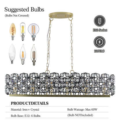 39" Contemporary Crystal and BlackGold Pendant Chandelier – Geometric Modern Light Fixture for Dining Room, Kitchen, or Living Room (Bulb Not Included)
