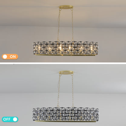 39" Contemporary Crystal and BlackGold Pendant Chandelier – Geometric Modern Light Fixture for Dining Room, Kitchen, or Living Room (Bulb Not Included)