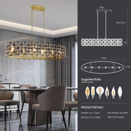 39" Contemporary Crystal and BlackGold Pendant Chandelier – Geometric Modern Light Fixture for Dining Room, Kitchen, or Living Room (Bulb Not Included)