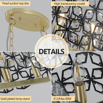 39" Contemporary Crystal and BlackGold Pendant Chandelier – Geometric Modern Light Fixture for Dining Room, Kitchen, or Living Room (Bulb Not Included)