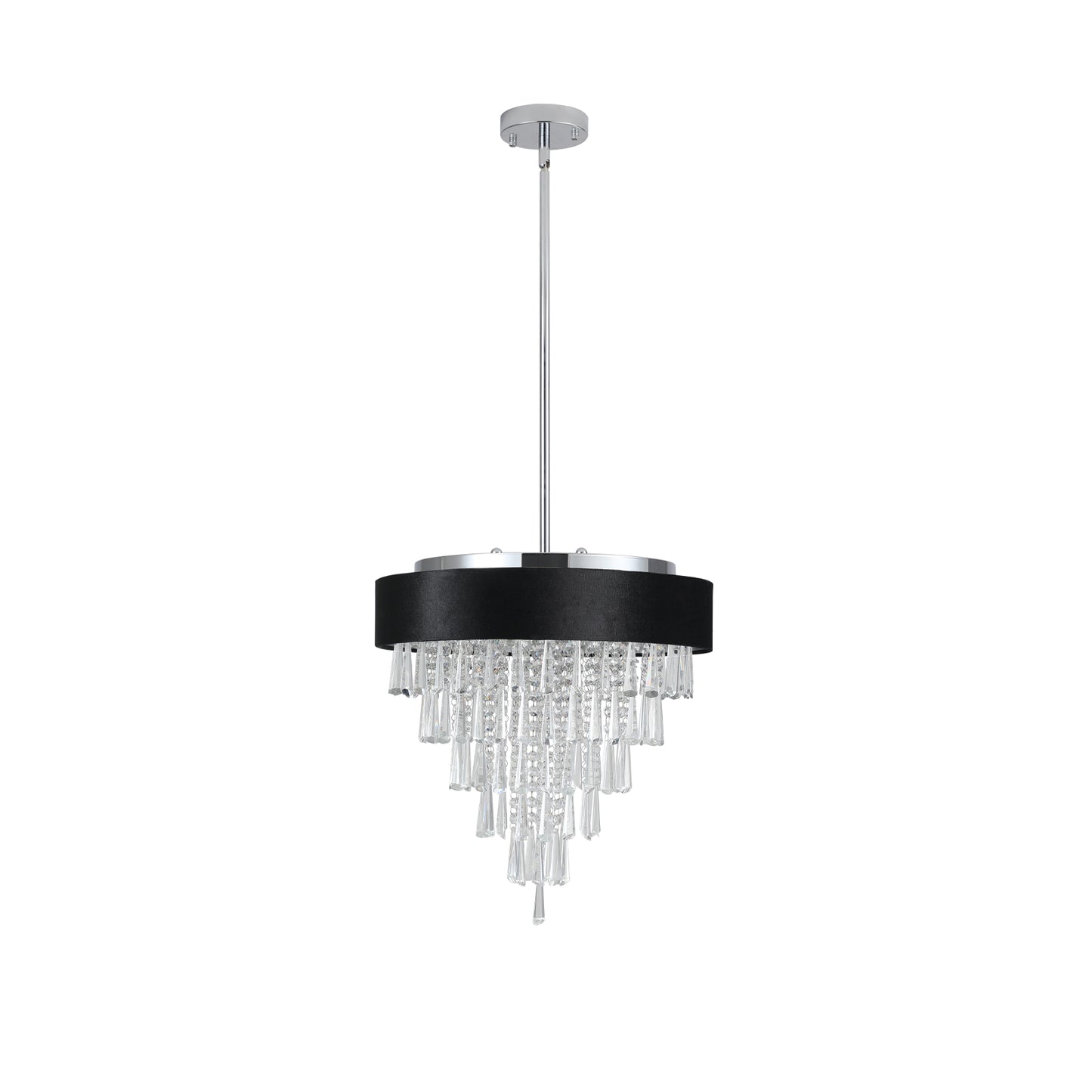18-inch Modern Crystal Chandelier with Black Imitation Velvet Anti-Glare Shade, Adjustable Height, 8-Light G9 Base for Dining Room, Living Room, or Bedroom (Bulb Not Included)
