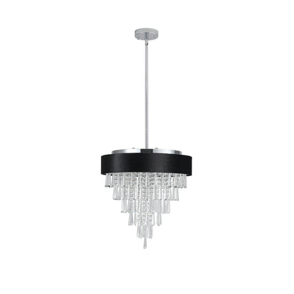 18-inch Modern Crystal Chandelier with Black Imitation Velvet Anti-Glare Shade, Adjustable Height, 8-Light G9 Base for Dining Room, Living Room, or Bedroom (Bulb Not Included)