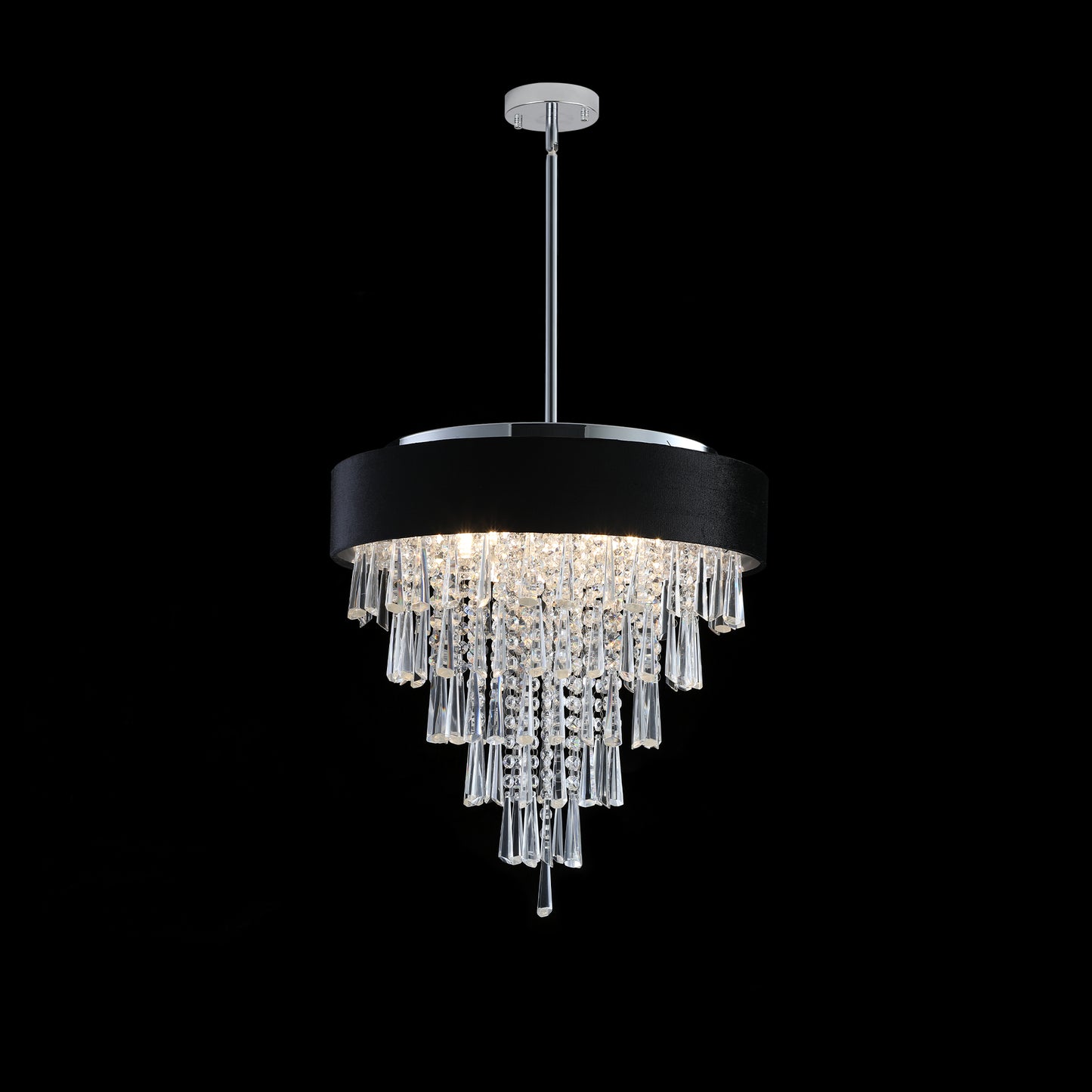 18-inch Modern Crystal Chandelier with Black Imitation Velvet Anti-Glare Shade, Adjustable Height, 8-Light G9 Base for Dining Room, Living Room, or Bedroom (Bulb Not Included)