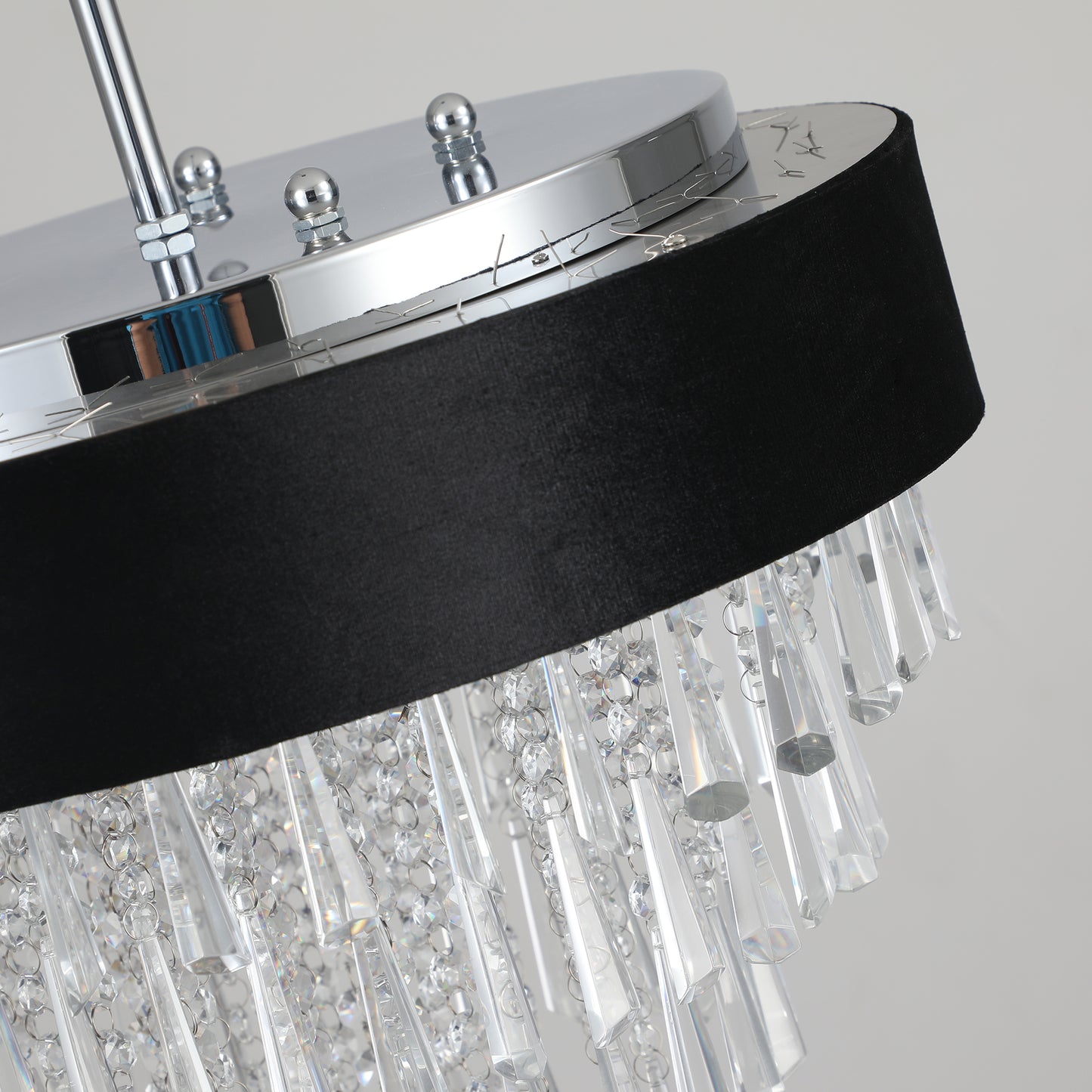 18-inch Modern Crystal Chandelier with Black Imitation Velvet Anti-Glare Shade, Adjustable Height, 8-Light G9 Base for Dining Room, Living Room, or Bedroom (Bulb Not Included)