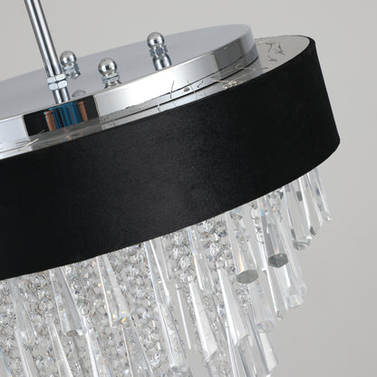 18-inch Modern Crystal Chandelier with Black Imitation Velvet Anti-Glare Shade, Adjustable Height, 8-Light G9 Base for Dining Room, Living Room, or Bedroom (Bulb Not Included)