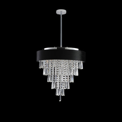 18-inch Modern Crystal Chandelier with Black Imitation Velvet Anti-Glare Shade, Adjustable Height, 8-Light G9 Base for Dining Room, Living Room, or Bedroom (Bulb Not Included)