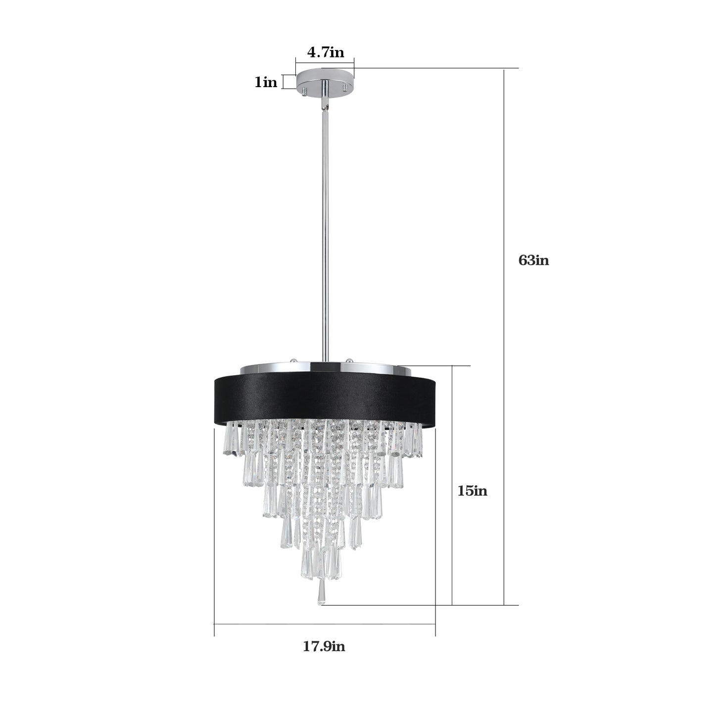 18-inch Modern Crystal Chandelier with Black Imitation Velvet Anti-Glare Shade, Adjustable Height, 8-Light G9 Base for Dining Room, Living Room, or Bedroom (Bulb Not Included)