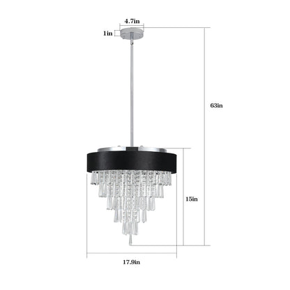 18-inch Modern Crystal Chandelier with Black Imitation Velvet Anti-Glare Shade, Adjustable Height, 8-Light G9 Base for Dining Room, Living Room, or Bedroom (Bulb Not Included)