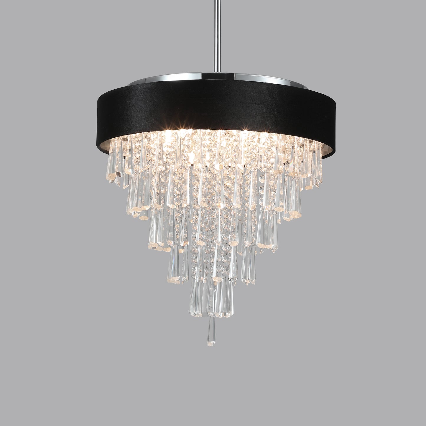 18-inch Modern Crystal Chandelier with Black Imitation Velvet Anti-Glare Shade, Adjustable Height, 8-Light G9 Base for Dining Room, Living Room, or Bedroom (Bulb Not Included)