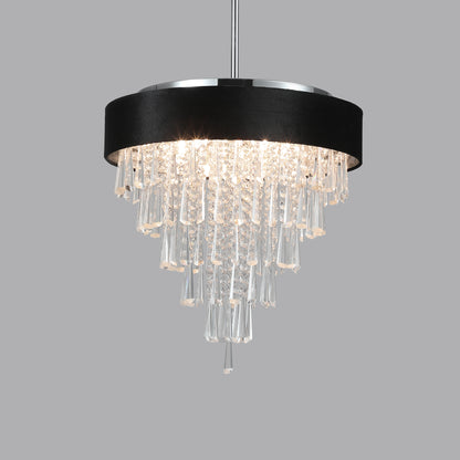 18-inch Modern Crystal Chandelier with Black Imitation Velvet Anti-Glare Shade, Adjustable Height, 8-Light G9 Base for Dining Room, Living Room, or Bedroom (Bulb Not Included)