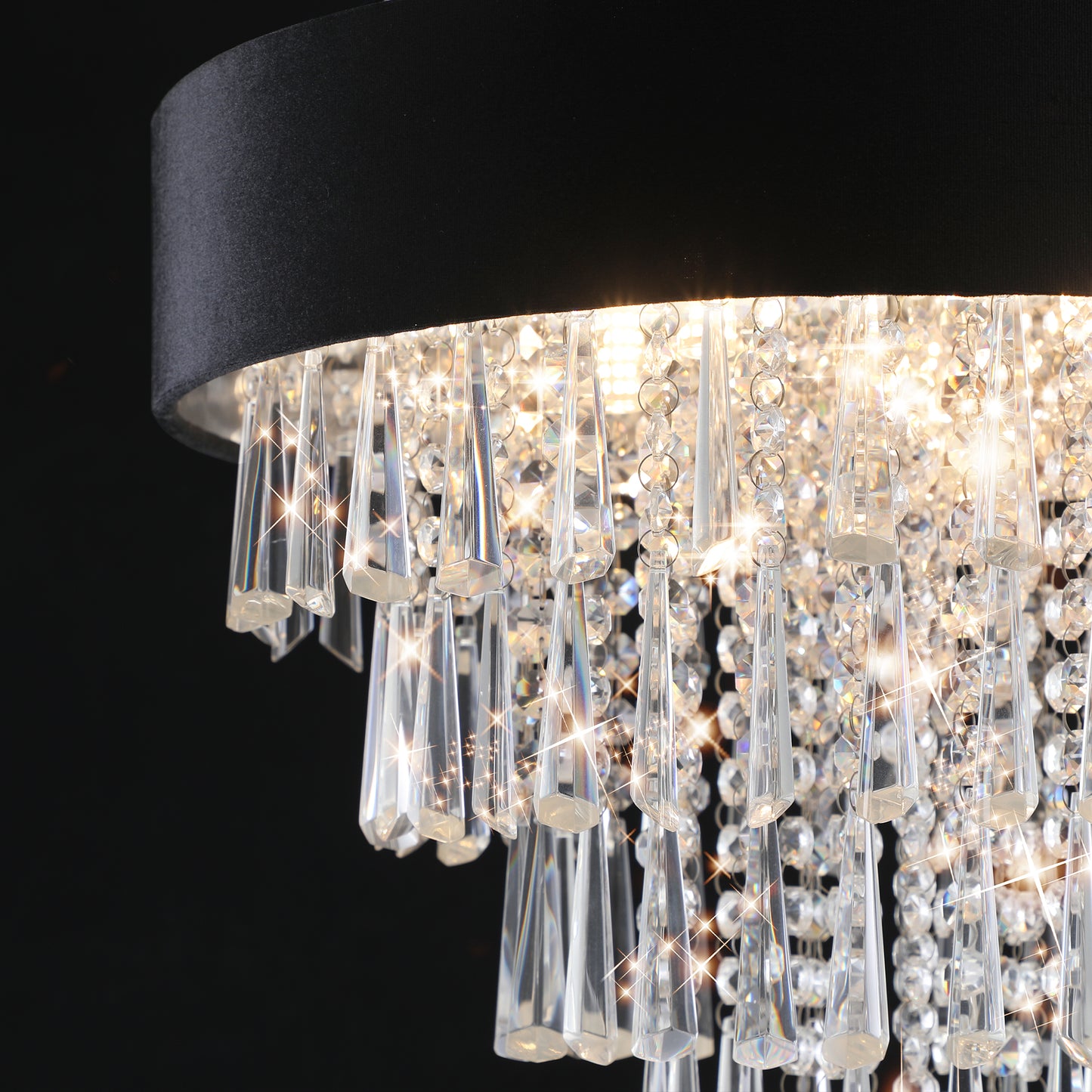 18-inch Modern Crystal Chandelier with Black Imitation Velvet Anti-Glare Shade, Adjustable Height, 8-Light G9 Base for Dining Room, Living Room, or Bedroom (Bulb Not Included)
