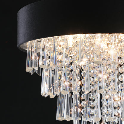 18-inch Modern Crystal Chandelier with Black Imitation Velvet Anti-Glare Shade, Adjustable Height, 8-Light G9 Base for Dining Room, Living Room, or Bedroom (Bulb Not Included)