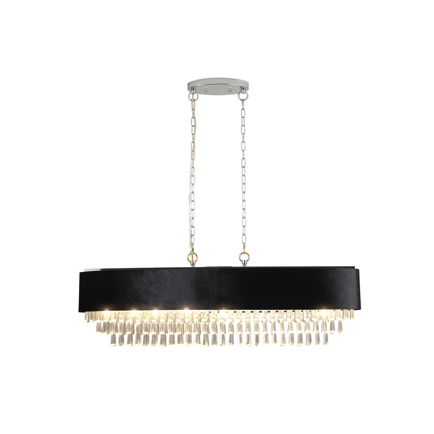 39" Modern Crystal Chandelier with Black Imitation Velvet Anti-Glare Shade, Adjustable Height, 8-Light G9 Base for Dining Room, Living Room, or Bedroom (Bulb Not Included)