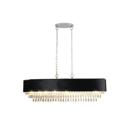 39" Modern Crystal Chandelier with Black Imitation Velvet Anti-Glare Shade, Adjustable Height, 8-Light G9 Base for Dining Room, Living Room, or Bedroom (Bulb Not Included)