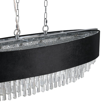 39" Modern Crystal Chandelier with Black Imitation Velvet Anti-Glare Shade, Adjustable Height, 8-Light G9 Base for Dining Room, Living Room, or Bedroom (Bulb Not Included)