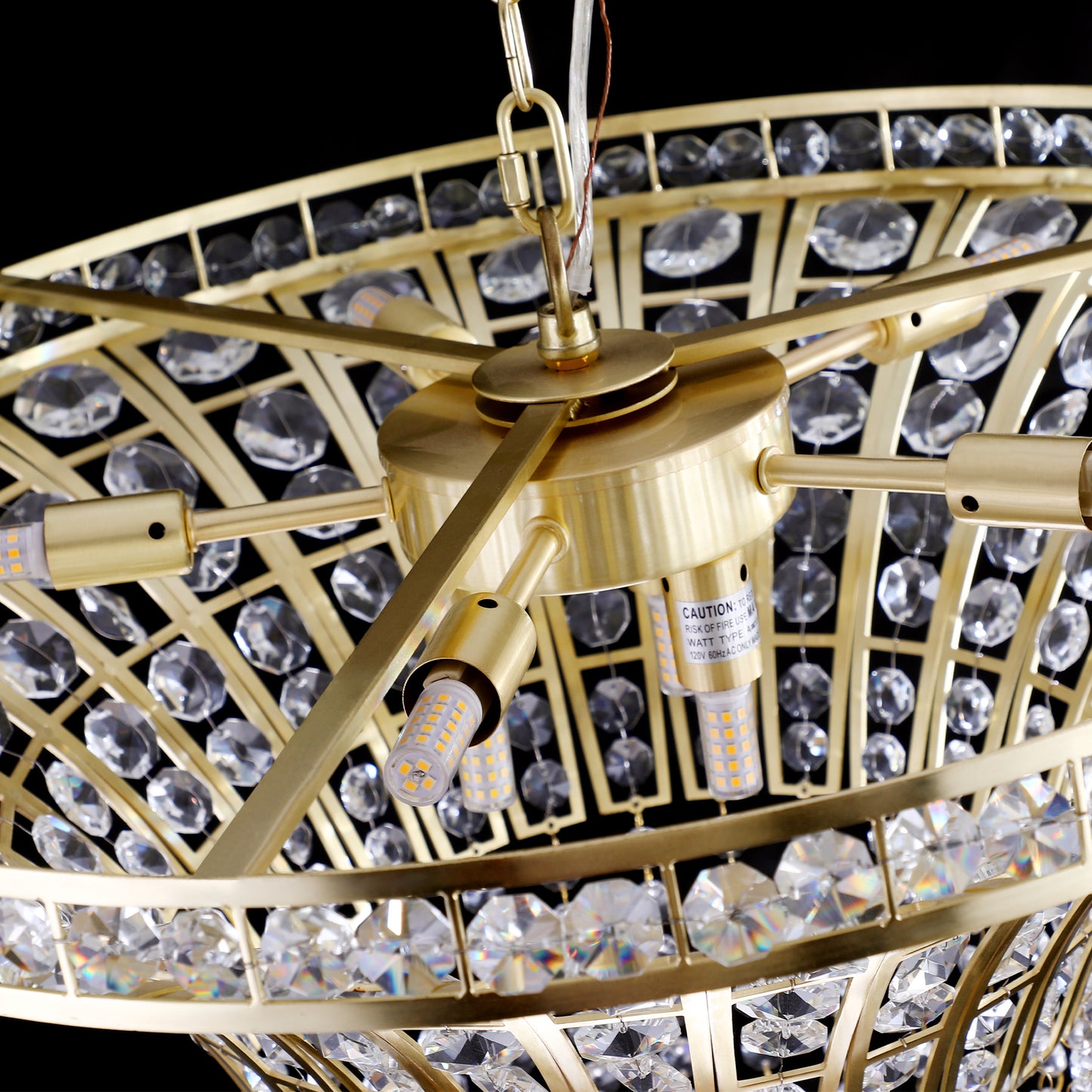 24" Modern Crystal Round Chandelier with Gold Finish, Elegant Pendant Light with Cascading Beads, for Dining Room, Living Room, or Foyer (No Bulbs)