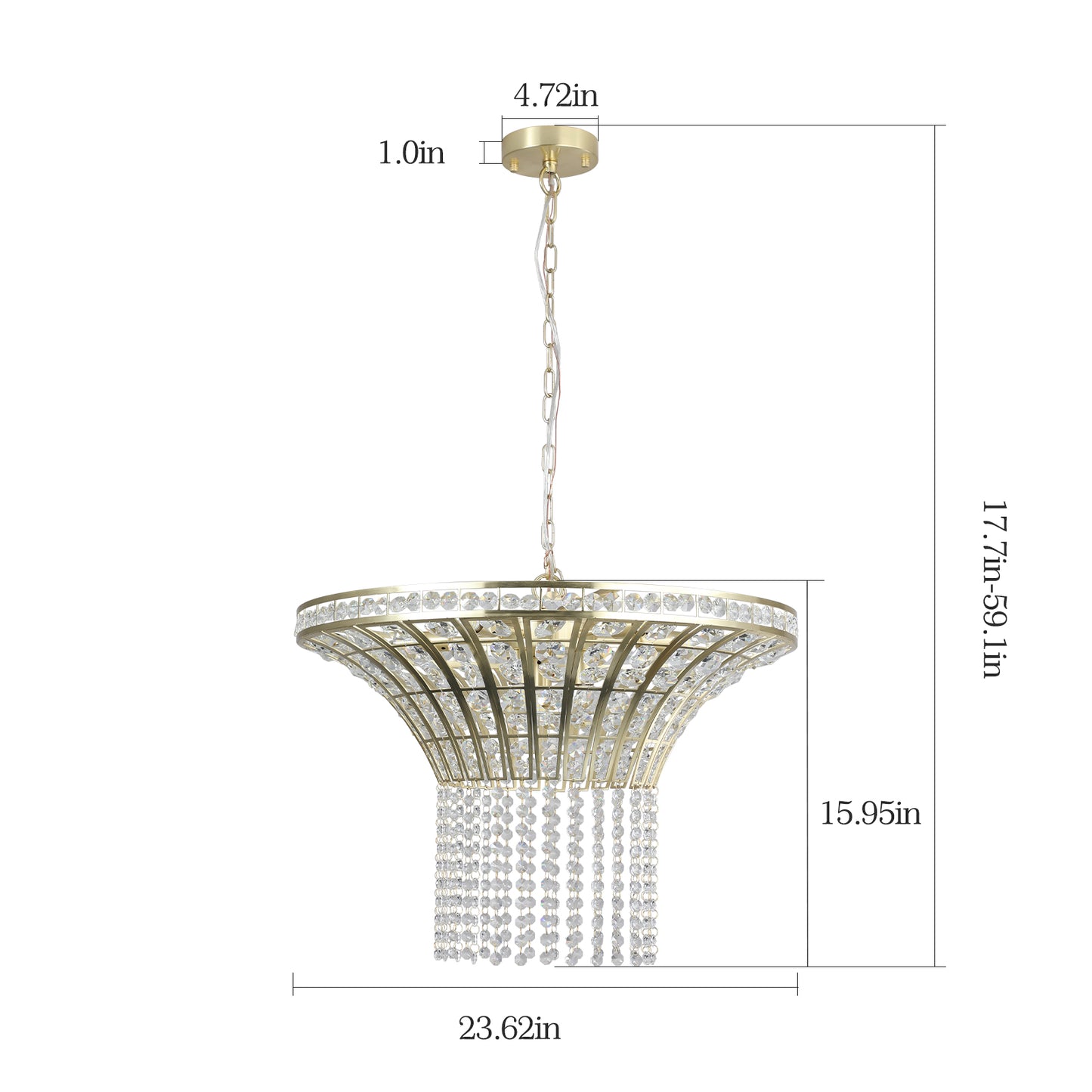 24" Modern Crystal Round Chandelier with Gold Finish, Elegant Pendant Light with Cascading Beads, for Dining Room, Living Room, or Foyer (No Bulbs)