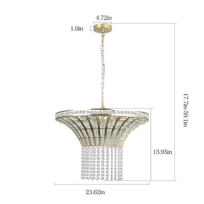 24" Modern Crystal Round Chandelier with Gold Finish, Elegant Pendant Light with Cascading Beads, for Dining Room, Living Room, or Foyer (No Bulbs)